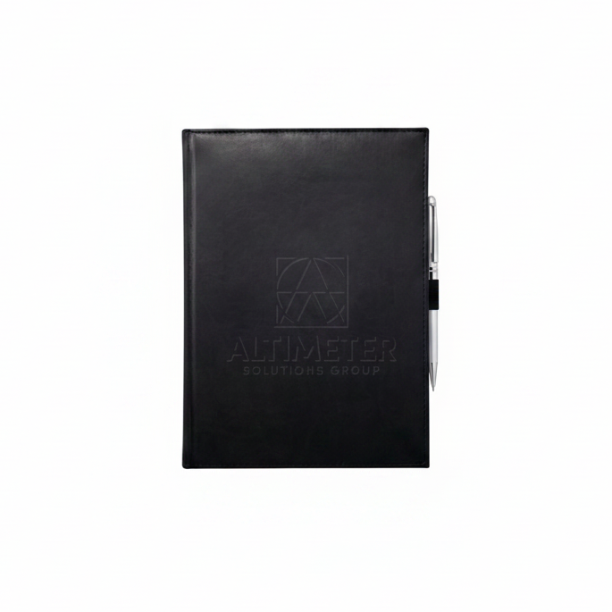 Notebook with Pen - Black Leather