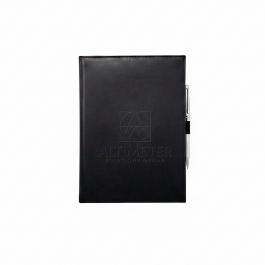 Notebook with Pen - Black Leather